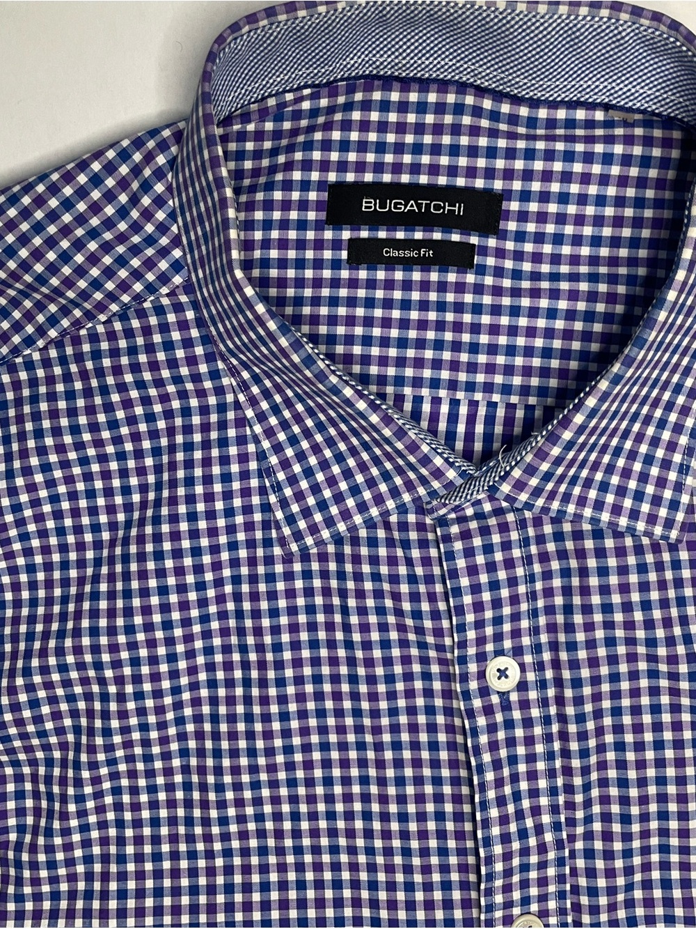 Bugatchi Classic Fit Men's Purple, Lavender, Blue, and White Gingham Dress Shirt